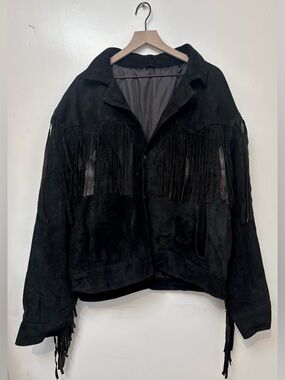Vintage Black Suede Fringe Jacket Size XXL